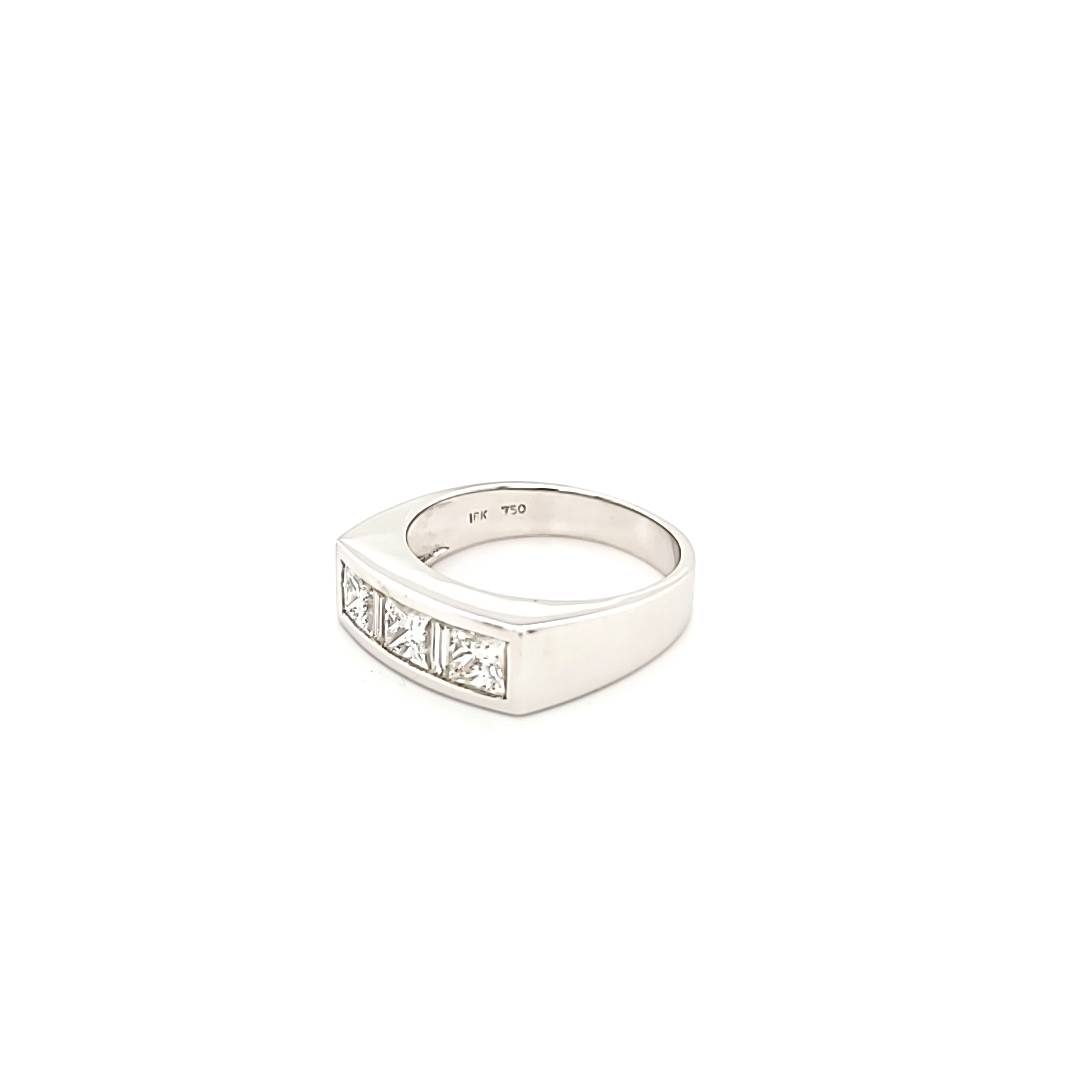 Sleek aModern Diamond Ring for Men with Princess Cuts and Baguettes in 18K White Gold | Peters Vaults