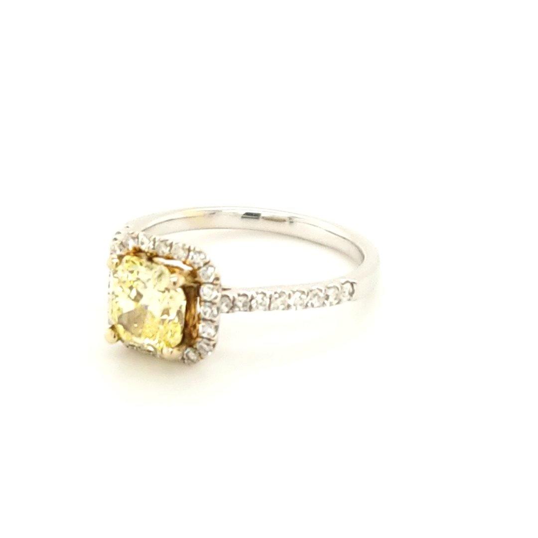 Certified Yellow Diamond Halo Engagement Ring in 18K - Peter's Vaults