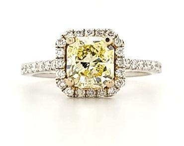 Certified Yellow Diamond Halo Engagement Ring in 18K - Peter's Vaults