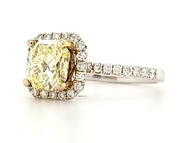 Certified Yellow Diamond Halo Engagement Ring in 18K - Peter's Vaults