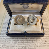 Alluring Pair of Rare Vintage Hand Crafted Roman Bust Diamond Cufflinks in 14K Gold