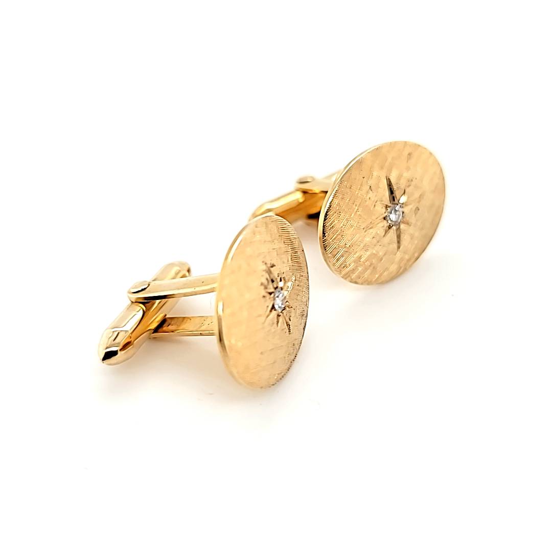 Alluring Pair of Vintage Handcrafted Diamond Oval Cufflinks in 14K Gold | Peter's Vaults