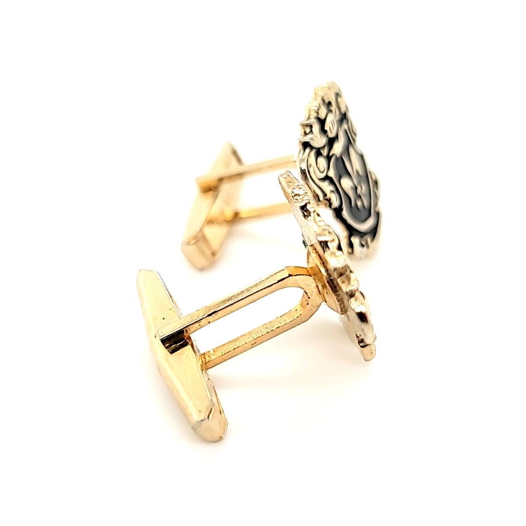 Bold and Unique Vintage Coat of Arms Cufflinks - Antiqued Finish  | Peter's Vaults