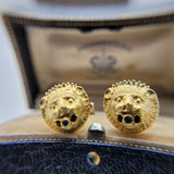 Captivating Lion Motif Versace Inspired Vintage Cufflinks in Rich 18K Yellow Gold