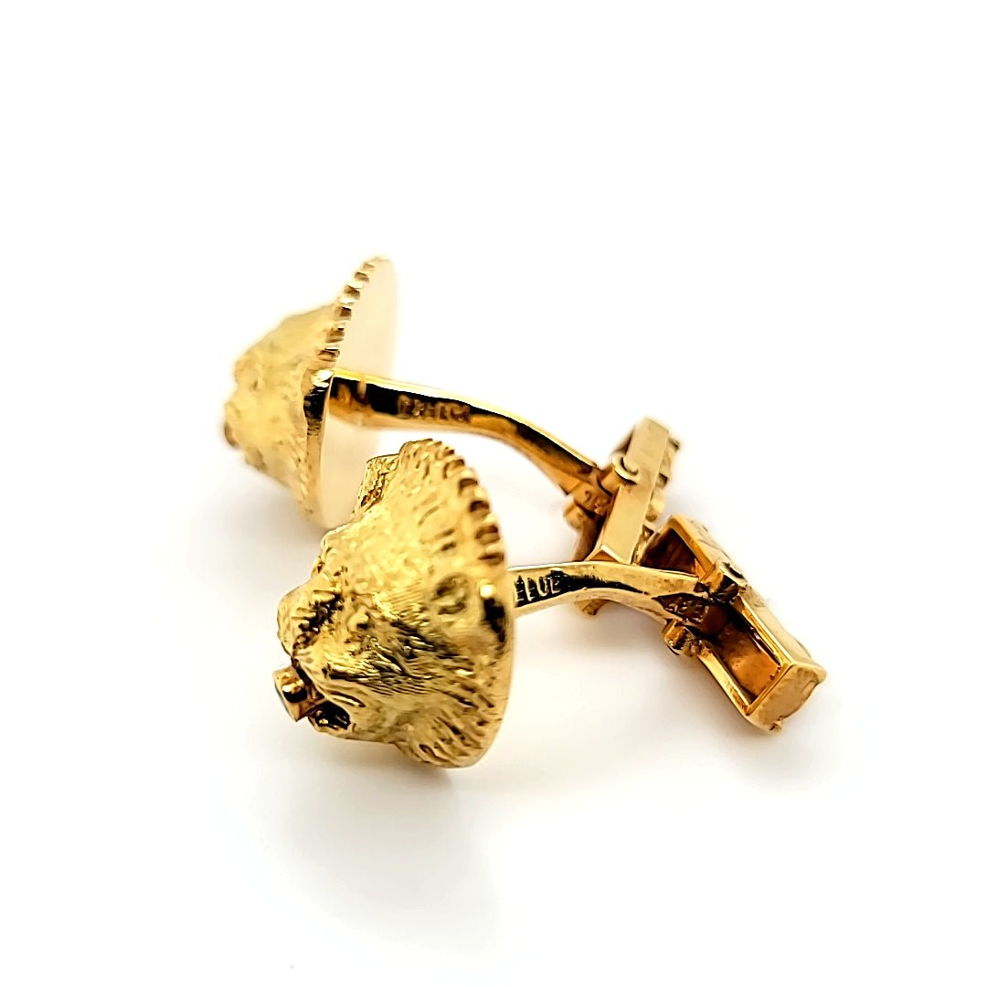Captivating Lion Motif Versace Inspired Vintage Cufflinks in Rich 18K Yellow Gold | Peter's Vaults