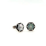 Dazzling Vintage Onyx Diamond and Mother of Pearl Cufflinks in Sterling Silver | Peter's Vaults