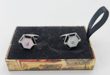 Dazzling Vintage Onyx Diamond and Mother of Pearl Cufflinks in Sterling Silver | Peter's Vaults