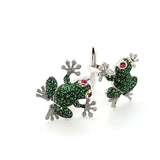 Extravagant Green Tsavorite & Rhodolite Garnet and Diamond Frog Cufflinks in 18KW | Peters Vaults