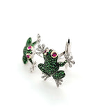 Extravagant Green Tsavorite & Rhodolite Garnet and Diamond Frog Cufflinks in 18KW | Peters Vaults