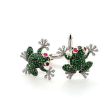 Extravagant Green Tsavorite & Rhodolite Garnet and Diamond Frog Cufflinks in 18KW | Peters Vaults