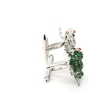 Extravagant Green Tsavorite & Rhodolite Garnet and Diamond Frog Cufflinks in 18KW | Peters Vaults