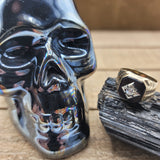 Gleaming Onyx and Old Mine Cut Diamond Gents Pinky Ring in 10K Gold - ULTRA RARE  Peter's Vaults