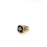 Gleaming Onyx and Old Mine Cut Diamond Gents Pinky Ring in 10K Gold - ULTRA RARE  Peter's Vaults