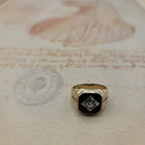 Gleaming Onyx and Old Mine Cut Diamond Gents Pinky Ring in 10K Gold - ULTRA RARE  Peter's Vaults