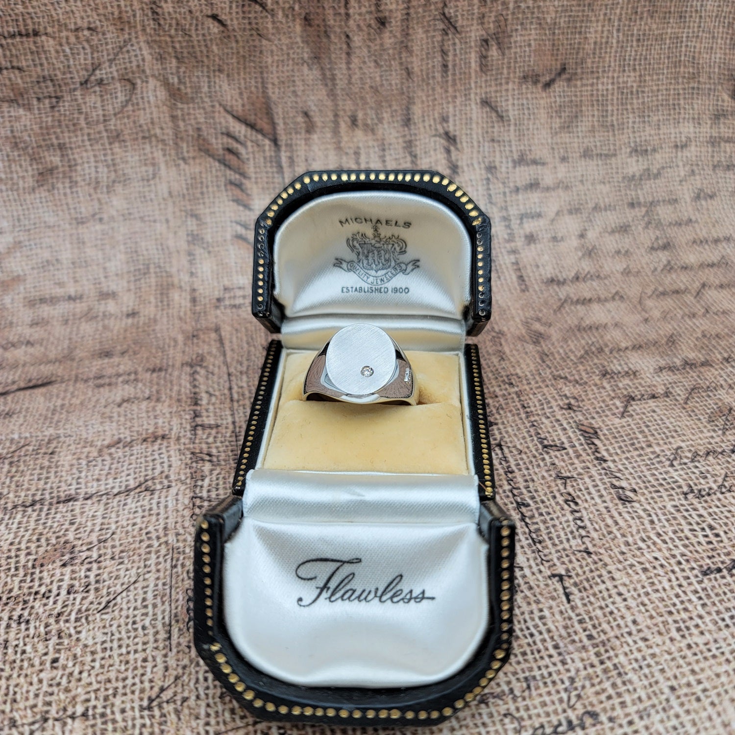 Hand Crafted Vintage Signet Ring with Solitaire Diamond in 18K White Gold  Peter's Vaults