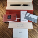 Olympio S.T. Dupont Black and Platinum Finish Fountainl Pen - New in Box with Papers | Peter Vaults