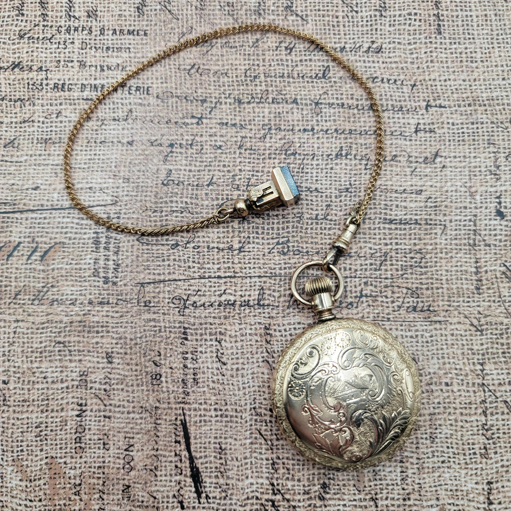RARE Antique Gold Filled Pocket Watch Chain with Custom Fob Peters