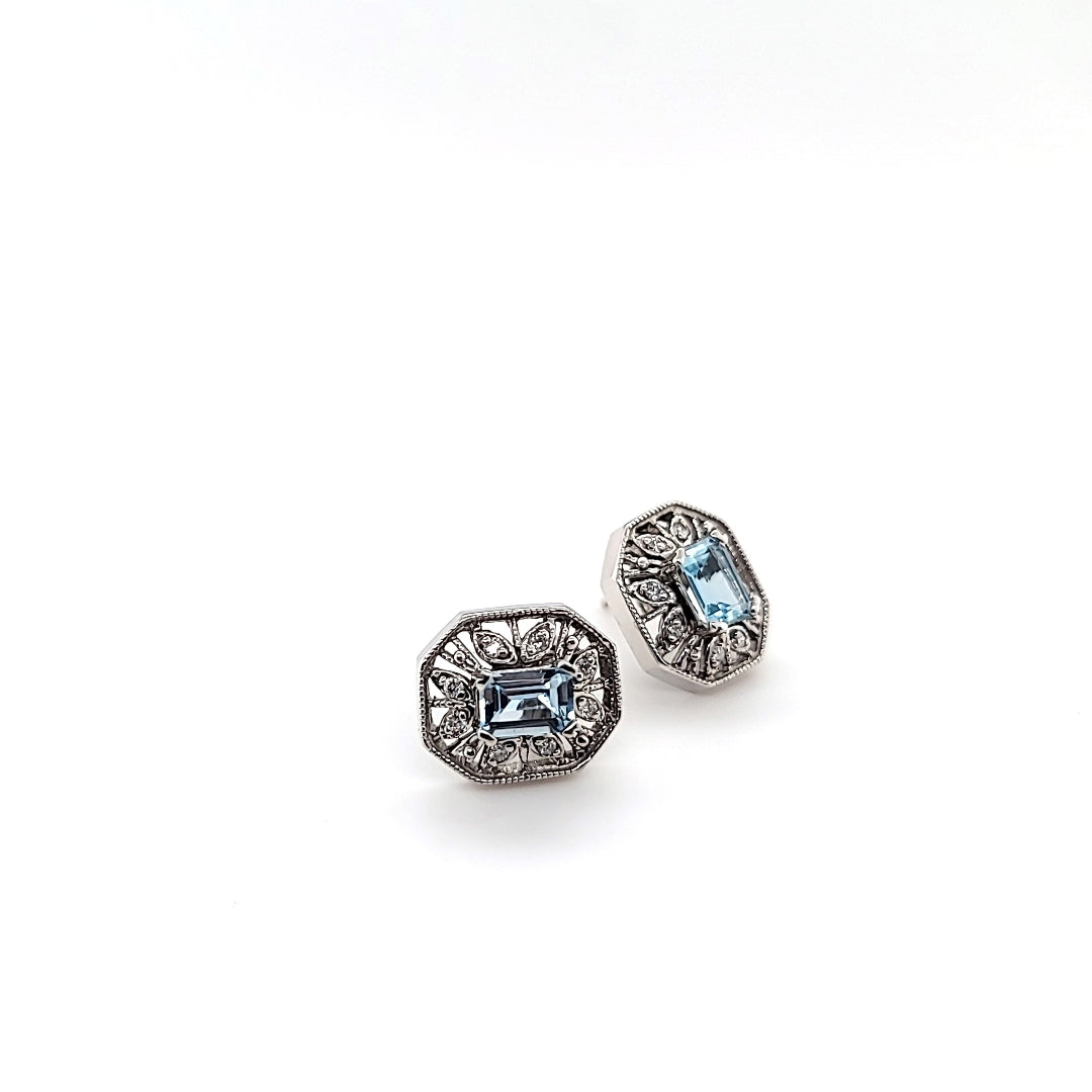 Shimmering Diamond & Aquamarine Earrings in 14K Peter's Vault 
