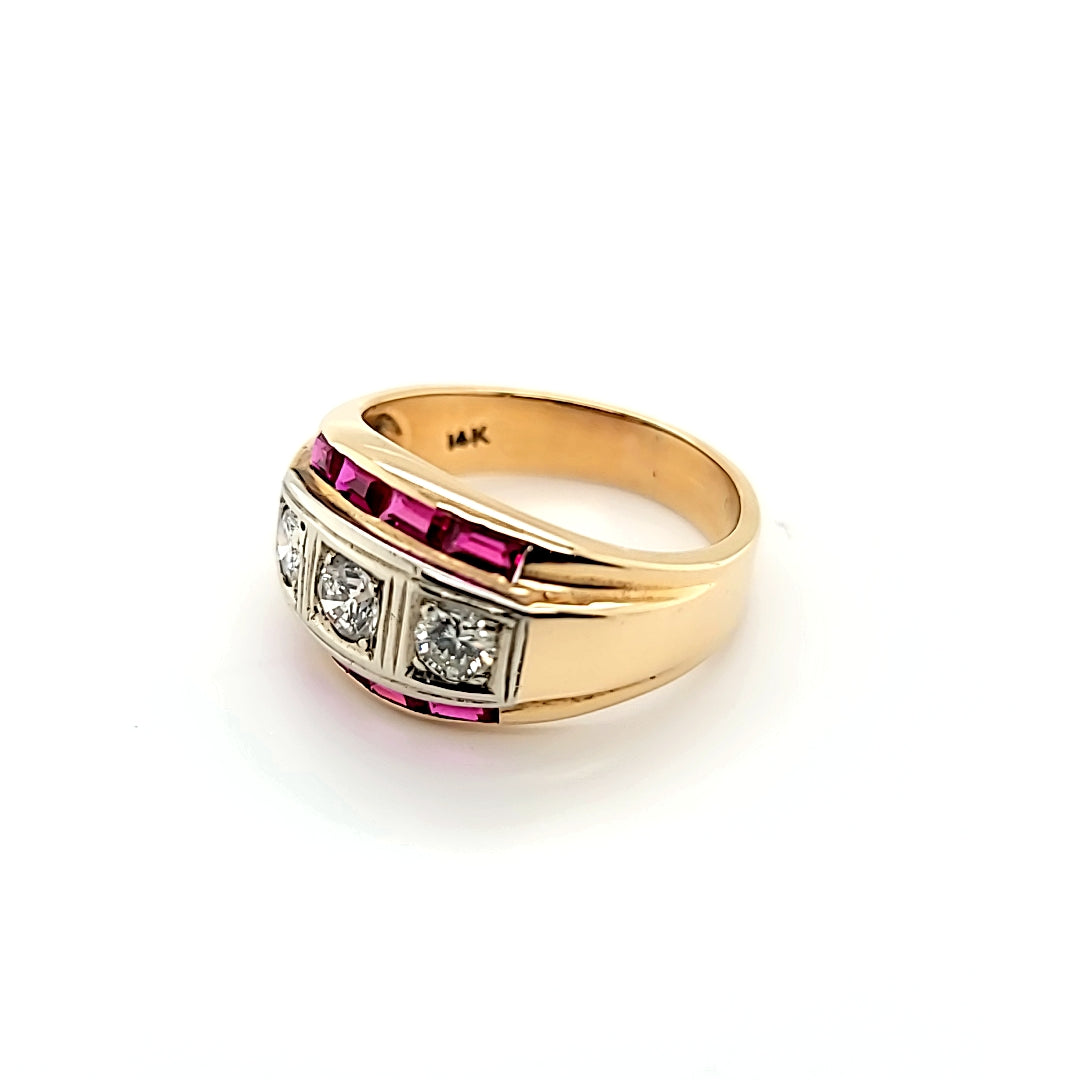Shimmering Ruby and Diamond Vintage Men's Ring in 14K Gold  Peter's Vaults
