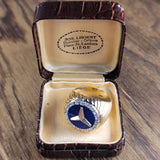 Shimmering Vintage Mercedes Benz Diamond and Lapis Lazuli Signet Mens Ring in 14K | Peter's Vaults