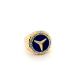 Shimmering Vintage Mercedes Benz Diamond and Lapis Lazuli Signet Mens Ring in 14K | Peter's Vaults