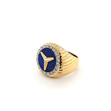Shimmering Vintage Mercedes Benz Diamond and Lapis Lazuli Signet Mens Ring in 14K | Peter's Vaults