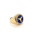 Shimmering Vintage Mercedes Benz Diamond and Lapis Lazuli Signet Mens Ring in 14K | Peter's Vaults