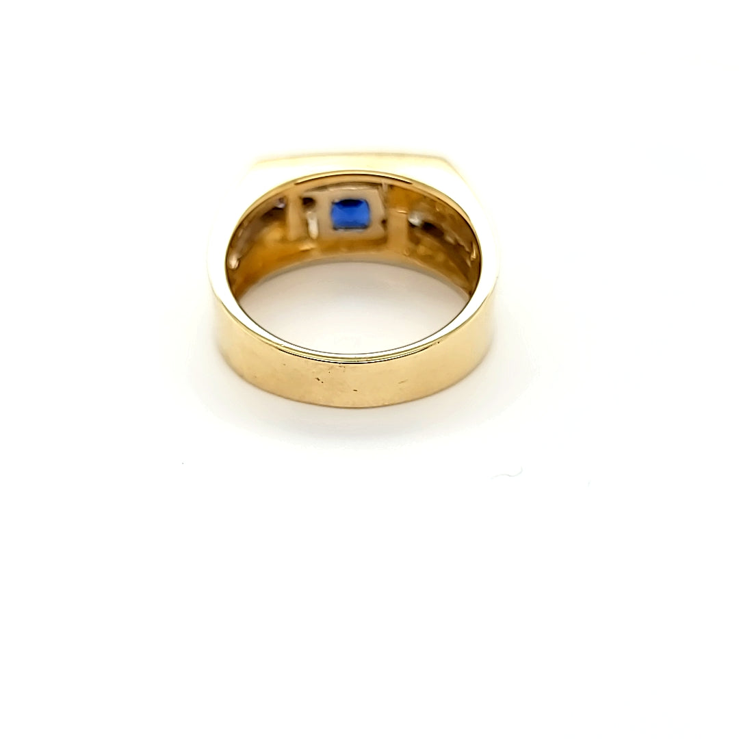 Sleek Vintage Mens Sapphire and Diamond Ring in Two Tone 14K Gold | Peter's Vaults