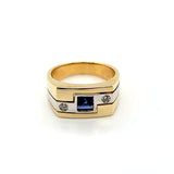 Sleek Vintage Mens Sapphire and Diamond Ring in Two Tone 14K Gold | Peter's Vaults