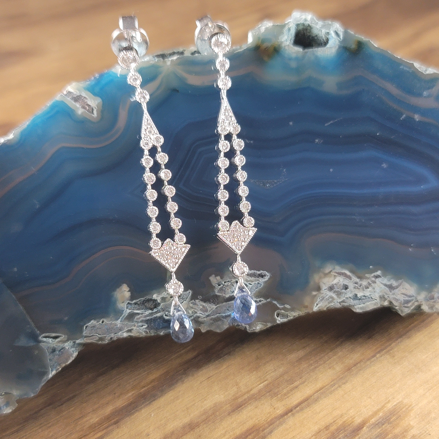 Stunning Diamond & Briolette Sapphire Dangle Drop Earrings in 18KW  Peter's Vault 