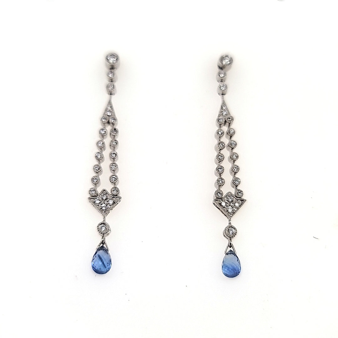 Stunning Diamond & Briolette Sapphire Dangle Drop Earrings in 18KW  Peter's Vault 