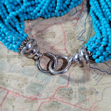 Ultra Rare Striking Vintage Multi Strand Turquoise Necklace with Gorgeous Sterling Silver Clasp  Peter's Vaults
