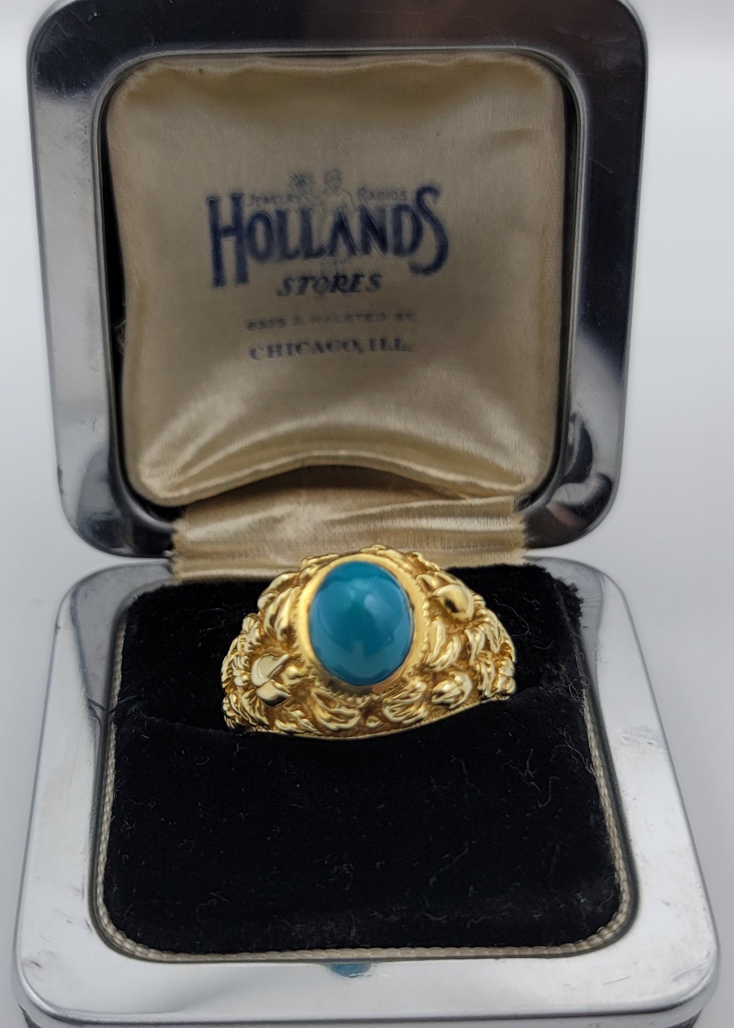 Ultra Rare Vintage Turquoise Men's Nugget Ring in 18K Gold | Peter's Vaults
