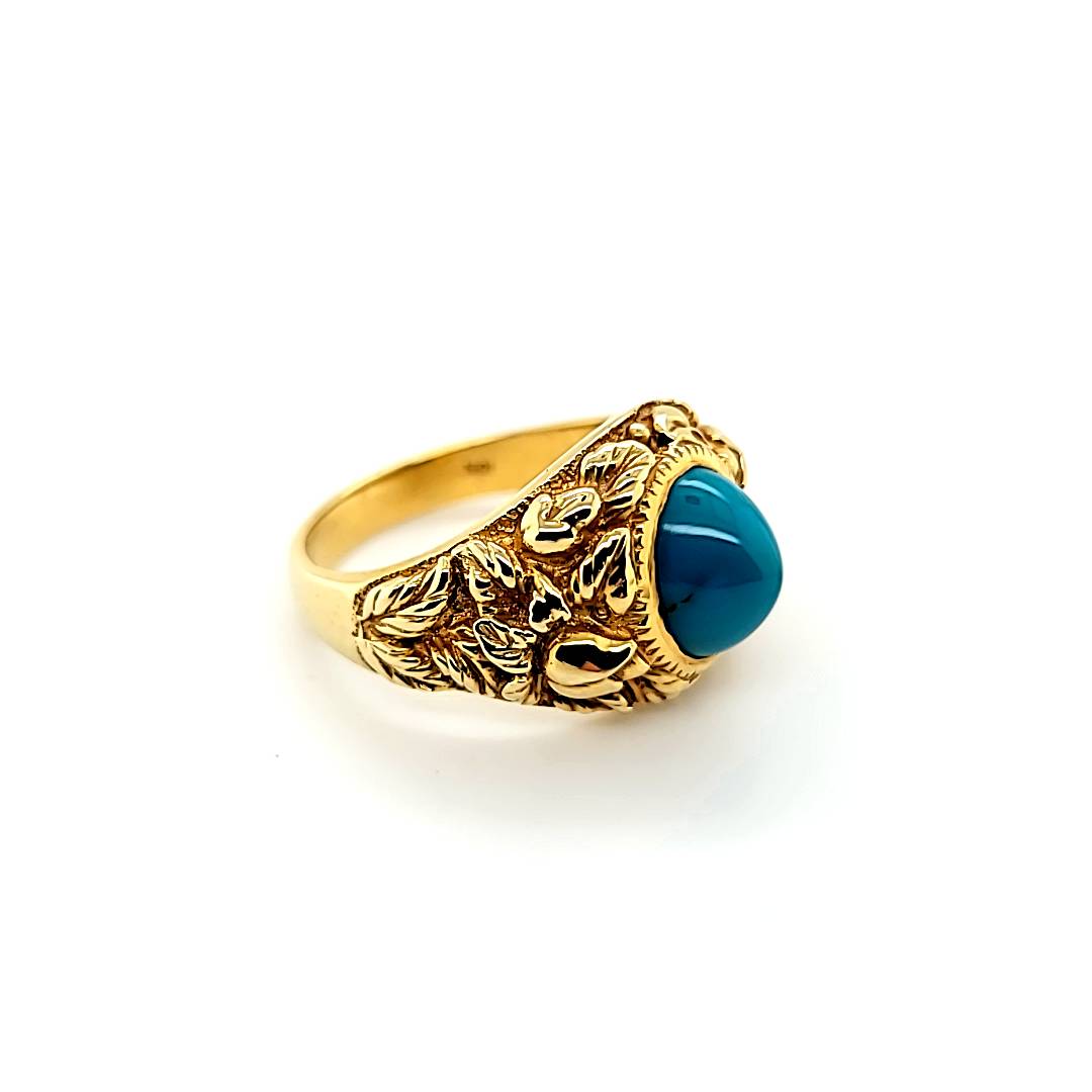 Ultra Rare Vintage Turquoise Men's Nugget Ring in 18K Gold | Peter's Vaults