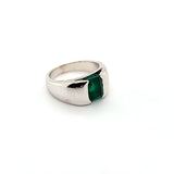 Super Rare Vintage Men's Pinky Ring with an Exquisite Green Emerald in 14K White Gold | Peter's Vaults