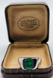 Super Rare Vintage Men's Pinky Ring with an Exquisite Green Emerald in 14K White Gold