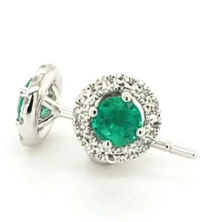 Glimmering Emerald and Diamond Halo Studs in 18K Gold- Peters Vaults