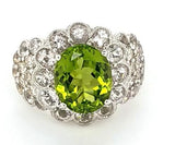 Shimmering Peridot Hand Crafted Ring with Morganites and Diamonds in 18K