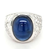 Hand Engraved Sapphire Vintage Mens Ring in Platinum