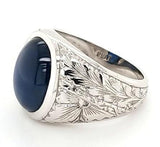 Ultra Rare Hand Engraved Platinum Sapphire Vintage Mens Ring - Peters Vaults