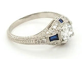 Hand Engraved Vintage Diamond and Sapphire Engagement Ring in Platinum - Peters Vaults
