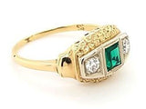 Antique Diamond and Emerald 3-Stone Engagement Ring in 14K Gold - Peters Vaults