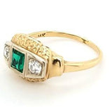 Antique Diamond and Emerald 3-Stone Engagement Ring in 14K Gold - Peters Vaults