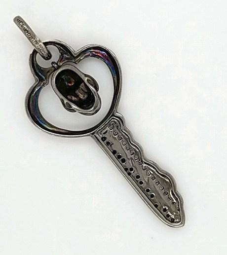 Black and White Diamond Skull Key Pendant in Sterling Silver- Peters Vaults