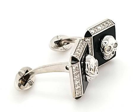 Diamond and Onyx Skull Cufflinks in 18K Gold - Peters Vaults