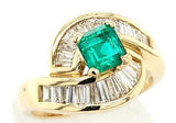 Scintillating Step-Cut Square Emerald and Diamond Ring in 14K Gold