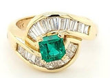 Step-Cut Square Emerald and Diamond Ring in 14K Gold - Peters Vaults