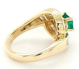 Step-Cut Square Emerald and Diamond Ring in 14K Gold - Peters Vaults