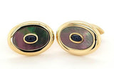 Elegant Black Mother of Pearl and Sapphire Cufflinks in 14K Gold