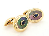 Elegant Black Mother of Pearl and Sapphire Cufflinks in 14K Gold - Peters Vaults